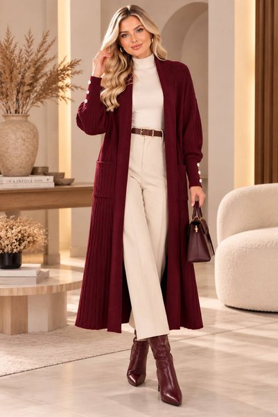 MAY MARA WOMEN'S OVERSIZED LONG CARDIGAN WITH POCKETS AND BUTTONED SLEEVES