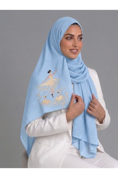 Veil Designer Two-Layered Voile Scarf with Distinctive Embroidery on Both Sid...