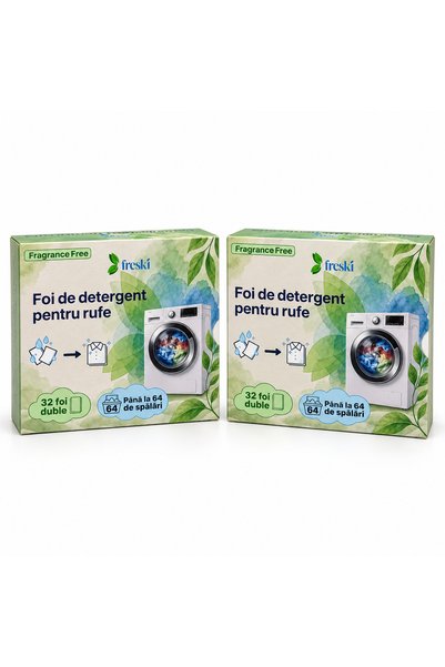 Freski Pachet 2 cutii - Foi de detergent pentru rufe, fără parfum, 128 de spă...