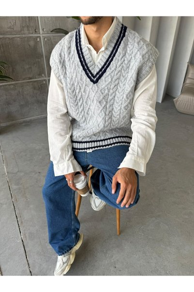 FO4RBS Oversized Patterned Knit Sweater, Gray, Size G