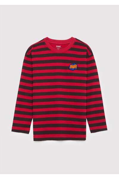 Mavi Red Striped T-Shirt with Patch Logo 6620006-A6609