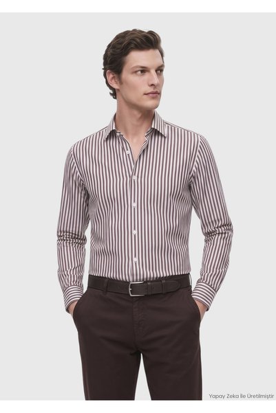 Ramsey Brown Casual-Fit Long-Sleeved Woven Casual Silk-Blend Shirt