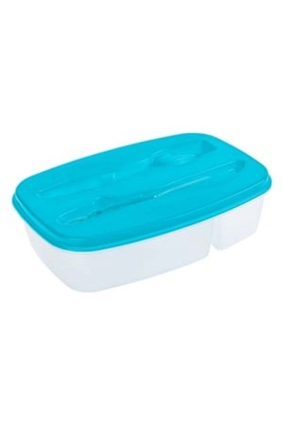 UNIC Clear Food Container with Lid and Cutlery Sky Blue 1.6L (2 Compartments)