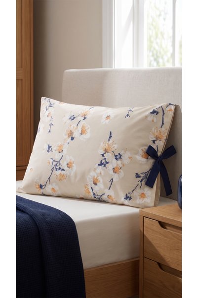 kesenegore 100% Cotton Floral Print Pillowcase with Ties, 50x70 cm, Single Pi...