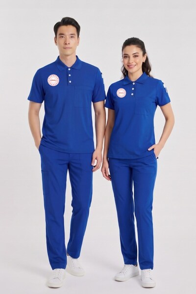 Nur Medikal Giyim Set de uniforme unisex albastre Saks pentru personalul de c...