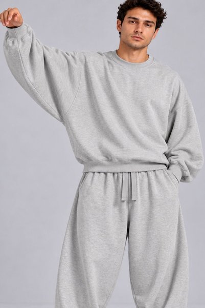 RELAXL Oversized Sweatshirt with Wide Sleeves and a Crew Neck, S–12XL, Gray