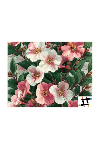 Painting-numbers Set pictura pe numere Flori Alb si Roz 6494, panza pe rama l...