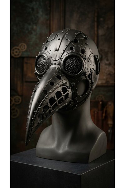 ALPİN Steampunk Perçinli Siyah Veba Doktoru Yüz Maskesi – Cosplay & Kostüm Aksesuarı
