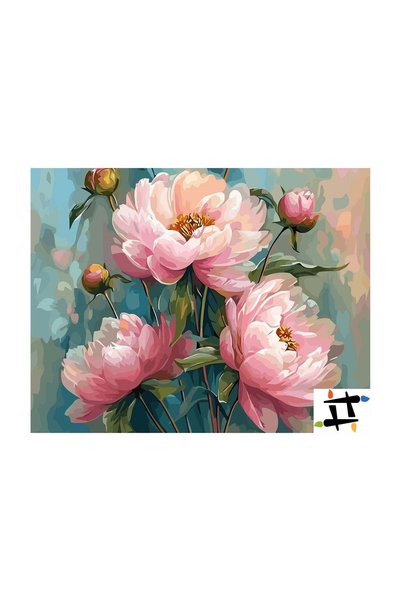 Painting-numbers Set pictura pe numere Bujori Roz 6516, panza pe rama lemn, 8...