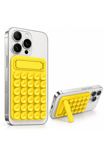 HeliosStar Vantuzlu Pop-it Telefon Tutucu Silikon Stand Sarı
