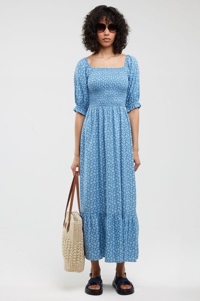 Big Star Rochie maxi de damă cu imprimeu floral albastră Dinova 402 XXL