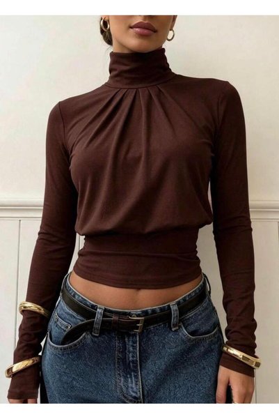 MEGOMEL Mock Neck, Pleated, Basic, Long-Sleeved Bodysuit, 100% Lycra, True to...