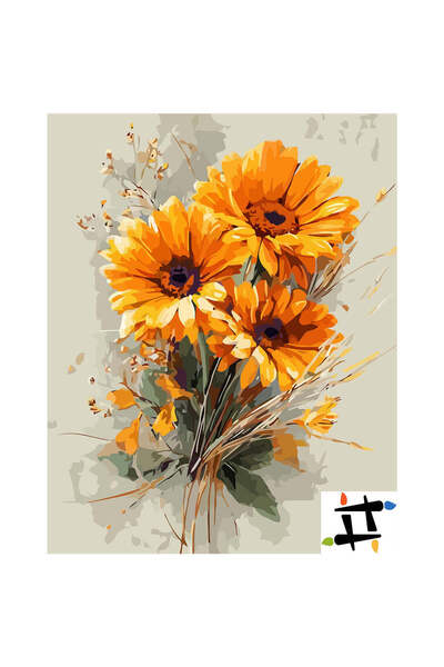 Painting-numbers Set pictura pe numere Flori Portocalii 6481, panza pe rama l...
