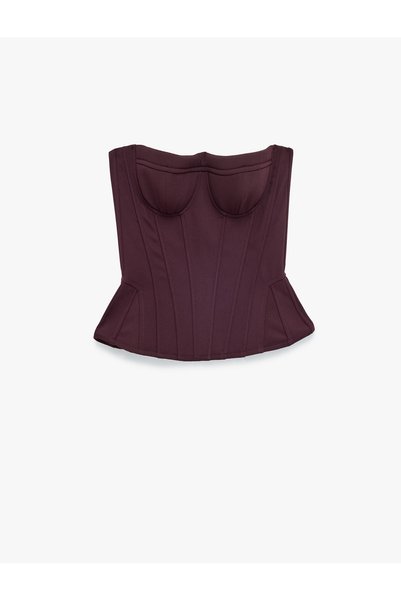 Koton Slim Fit Dikiş Detaylı Peplum Straplez Korse Büstiyer Bluz