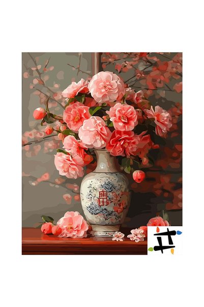 Painting-numbers Set pictura pe numere Camelie Roz 6491, panza pe rama lemn, ...