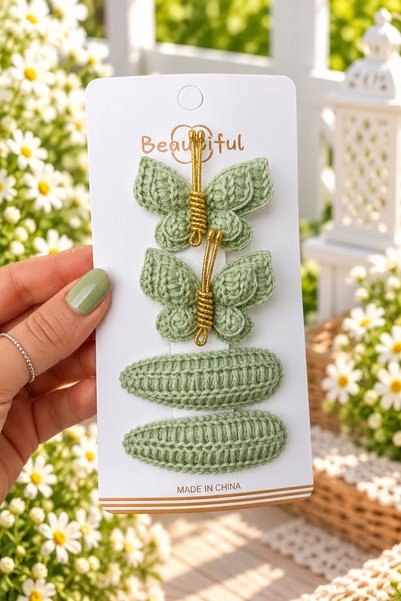 Nisankids Set of 4 Knitted Butterflies and Snap Clips – Girls' Hair Clips