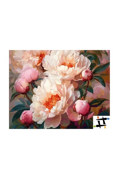 Painting-numbers Set pictura pe numere Bujori Roz 6498, panza pe rama lemn, 4...
