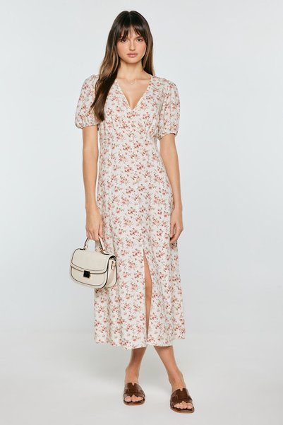 Big Star Rochie midi de damă din viscoză cu imprimeu floral perlă Pala 103 M