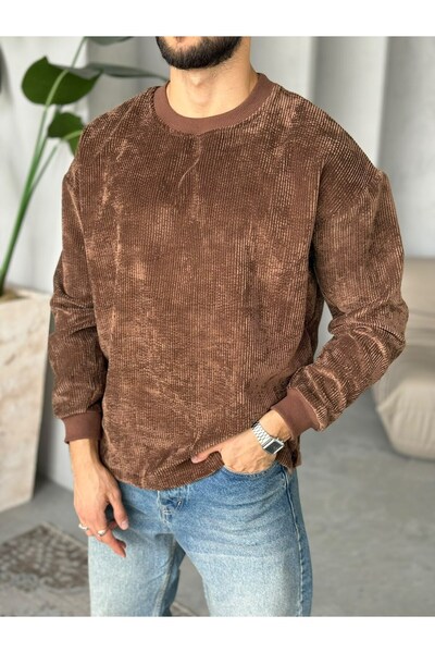 FO4RBS Crew Neck Velvet Sweatshirt, Coffee