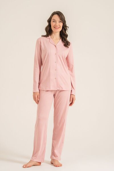 Pierre Cardin Women's Stripes Pink Shirt Pajama Set Pc9296-S-V1