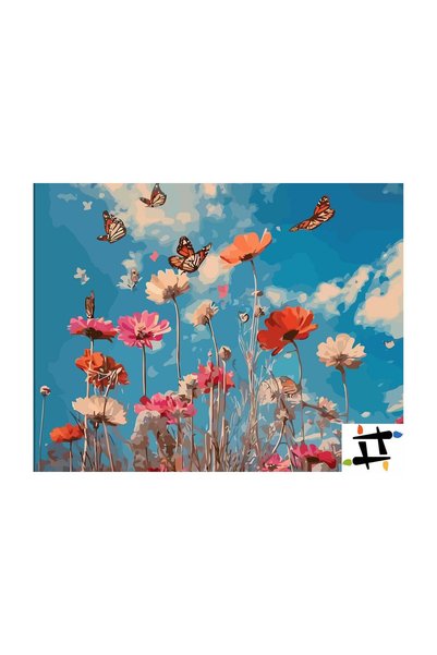 Painting-numbers Set pictura pe numere Dansul fluturilor in azur 6625, panza ...