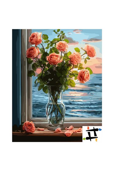 Painting-numbers Set pictura pe numere Apusul din fereastra 6627, panza pe ra...