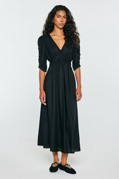Big Star Rochie midi de damă din viscoză neagră Cesilia 906 XXL