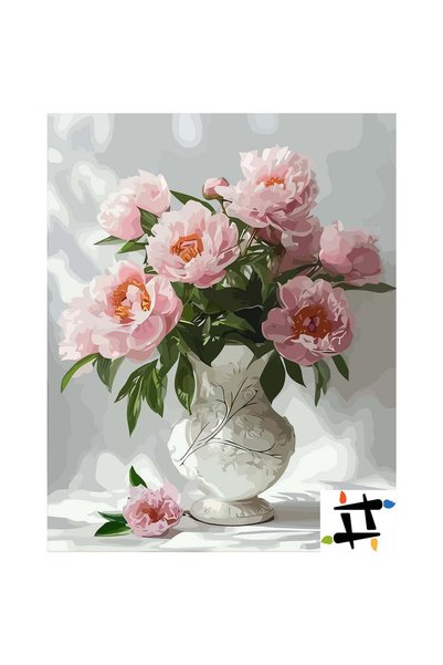 Painting-numbers Set pictura pe numere Bujori in Portelan 6546, panza pe rama...