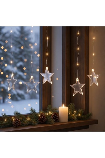 Ornament24 Instalatie de Craciun perdea 47 mini LED si 7 stele, alb cald, 1.2...