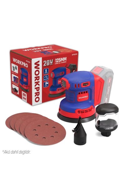 Workpro WP392203 20Volt 125mm Şarjlı Kömürsüz Devir Ayarlı Profesyonel Eksantrik Zımpara (Aküsüz)
