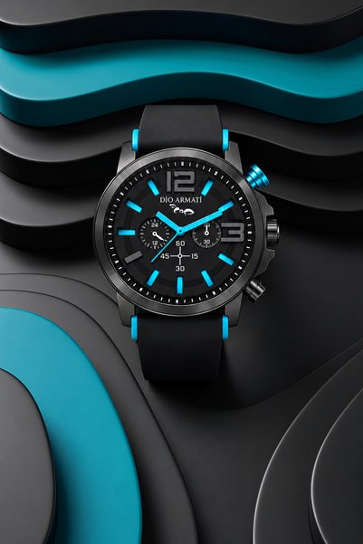 Dio Armati Apex Series Matte Black Men's Wristwatch with Blue Accents and Chr...