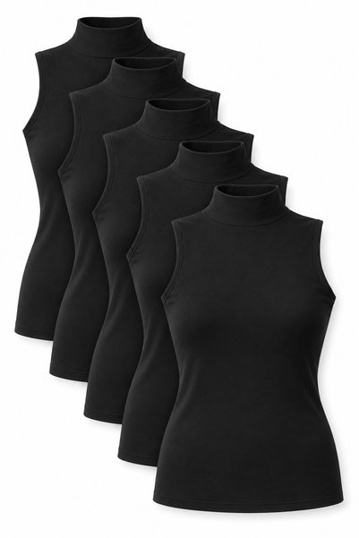 REN Women's 5-Pack Black Lycra Sleeveless Tank Tops, Cotton, Zero-Sleeve Tank...