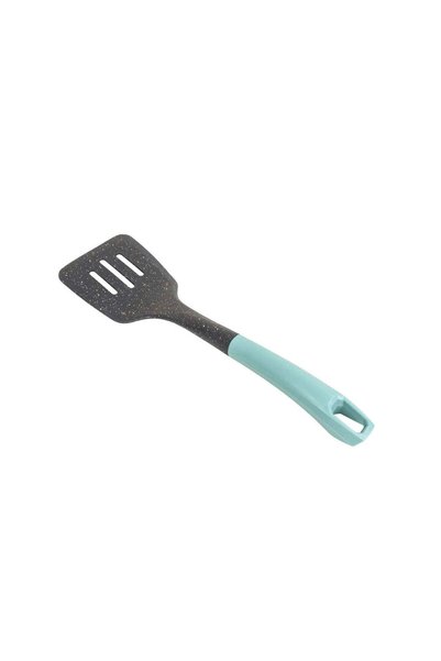 FOXMAG24 Plastic Slotted Spatula, Green Handle, 33 cm