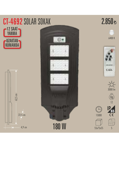 Cata ct-4692 180w solar led projetör 1 adet beyaz ışık