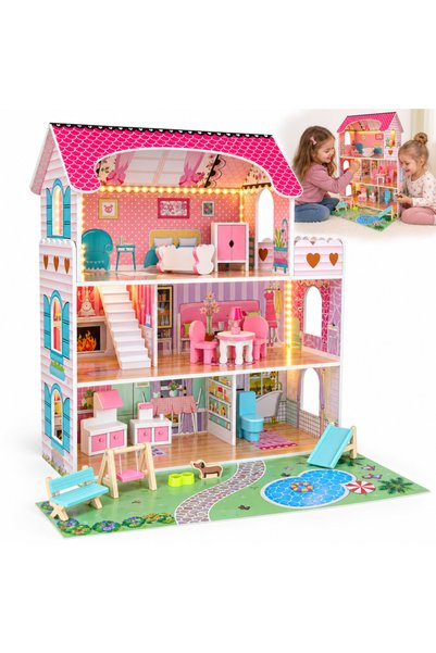 varioshop ® Dollhouse, Furniture, Terrace & Balcony, Warm LED, Dog Figure, 61...