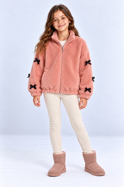 AHENGİM Cardigan de iarnă călduros, de sezon, cu mâneci și fundiță, din pluș,...