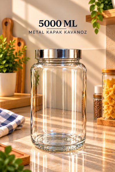 Decopat 5 Litre Metal Kapaklı Cam Kavanoz – Geniş Hacimli Erzak ve Turşu Bakl...