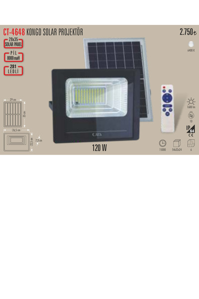 Cata ct-4648 120w solar led projetör 1 adet beyaz ışık