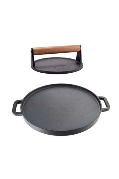EFONTA Placă rotundă din fontă plus presă pentru burgeri