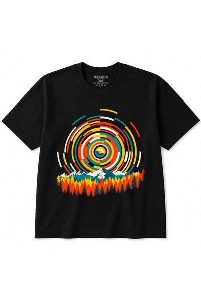 Rabona Fashion Retro Nature Frequency – T-Shirt with Geometric Circles and Mo...