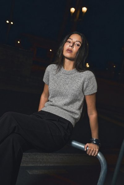 DAMGA JEANS Pulover casual gri din tricot cu guler tip ciclist pentru femei