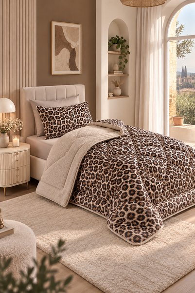 EBRUTESETTÜR Reversible Single-Person Duvet Set, Leopard Print