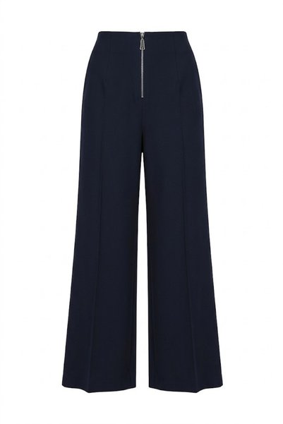 Loreen Navy Blue - Zip Detail Wide-Leg Pants NAVY BLUE