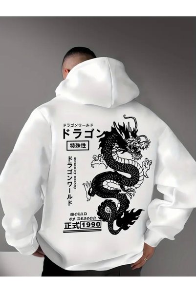 NIGRUM PARDUS Hooded Japanese Style Dragon Back Printed 100% Cotton 3 Thread ...