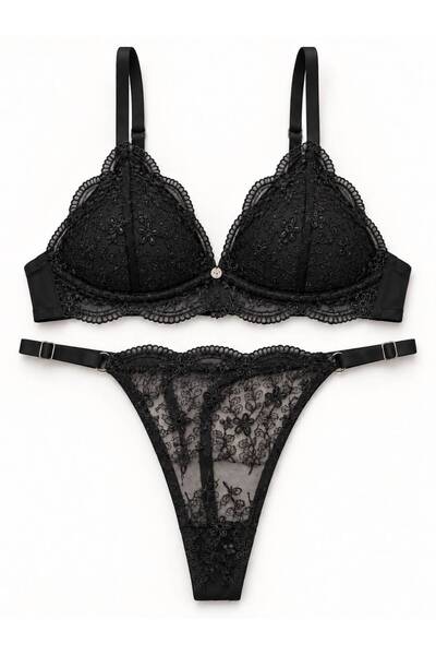 Softwearr Set de sutien brodat fără sârmă, cu model imprimeu floral, pentru f...