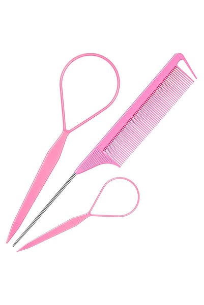 TERRIFI 3Pcs Hair Tail Tools Set, 2Pcs French Braid Hair Loop Tool & 1Pc Pink...
