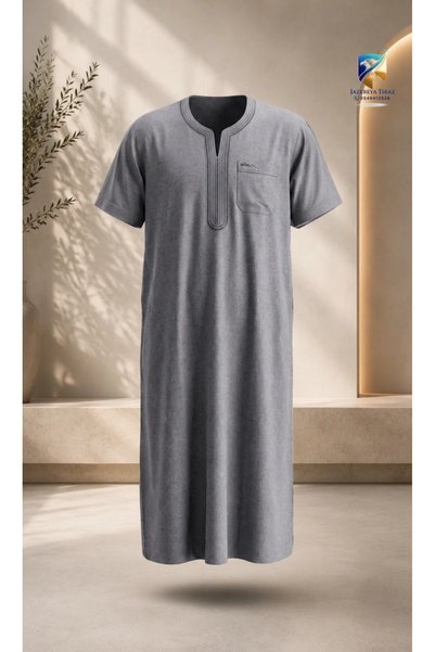 Generic Men's Moroccan Half-Sleeve Embroidered Jalabiya – Multi-Color