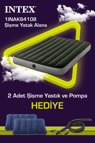 Intex Full Dura-Beam 6418 Prestıge Çift Kişilik Şişme Yatak 137x191x25cm + 2 Yastık + Şişirme Pompası