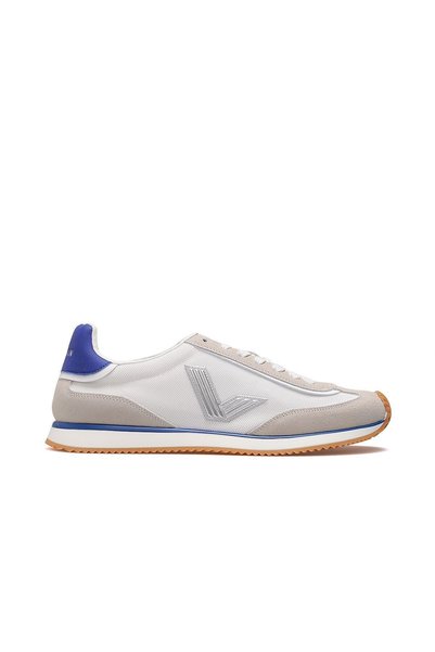 Lufian Genuine Leather Lace-Up Comfortable Casual Sneakers, White and Blue, M...