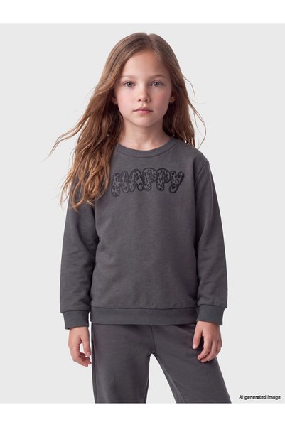 LC Waikiki Nevavm Difference Grey 3-Thread Printed Standard & Regular Girls' ...